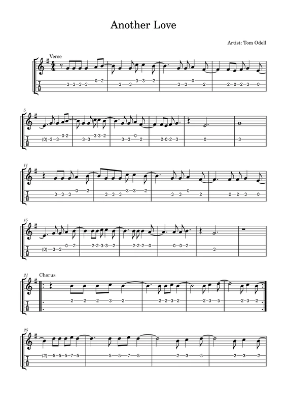 Another Love - Tom Odell Guitar Tabs
