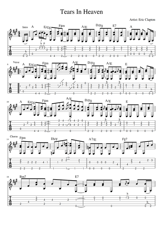 Tears In Heaven Sheet Music | Eric Clapton | Guitar Tab (Single Guitar)