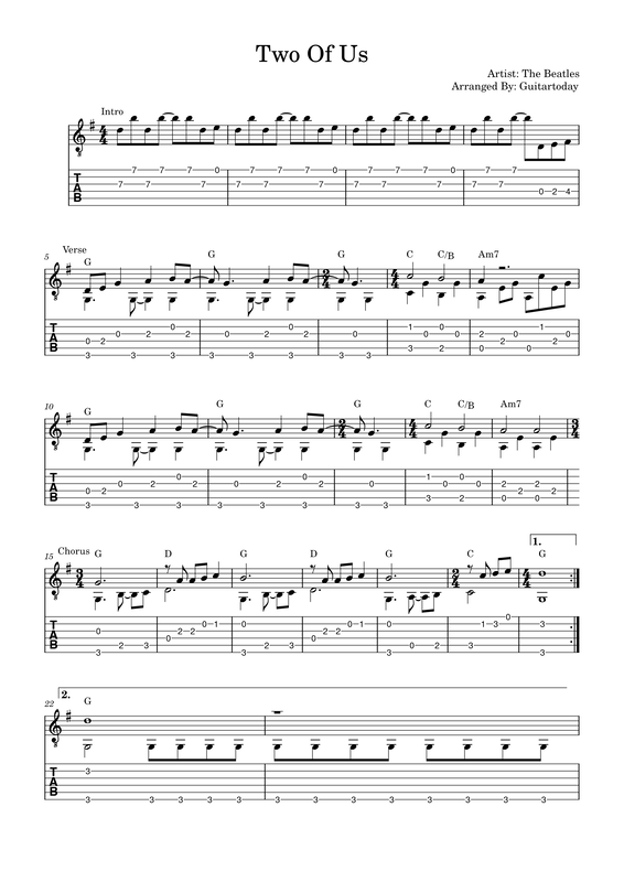 two of us guitar chords
