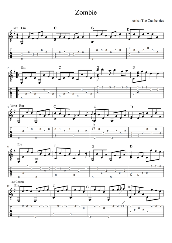 Zombie - The Cranberries - Guitar chords and tabs